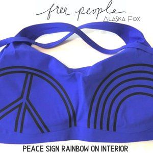 Free People Movement XS Rainbow Peace Sign Electric Blue Adjustable Sports Bra